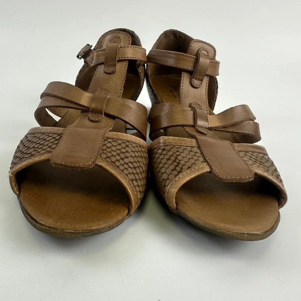 Eric Michael Brown Snakeskin Textured Strappy T-Strap Sandals Spain Women 39 8.5